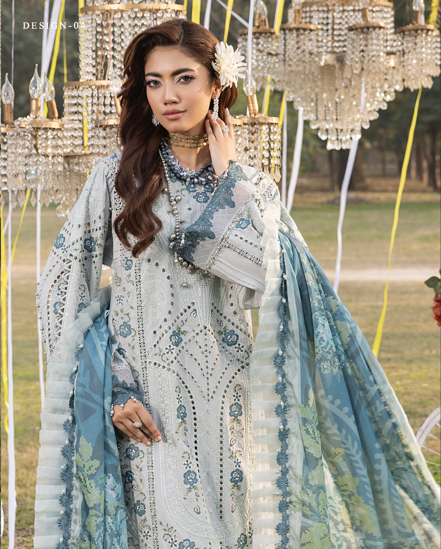 Slate Blue Grey 'Summer Fantasy' Lawn Ladies Suit