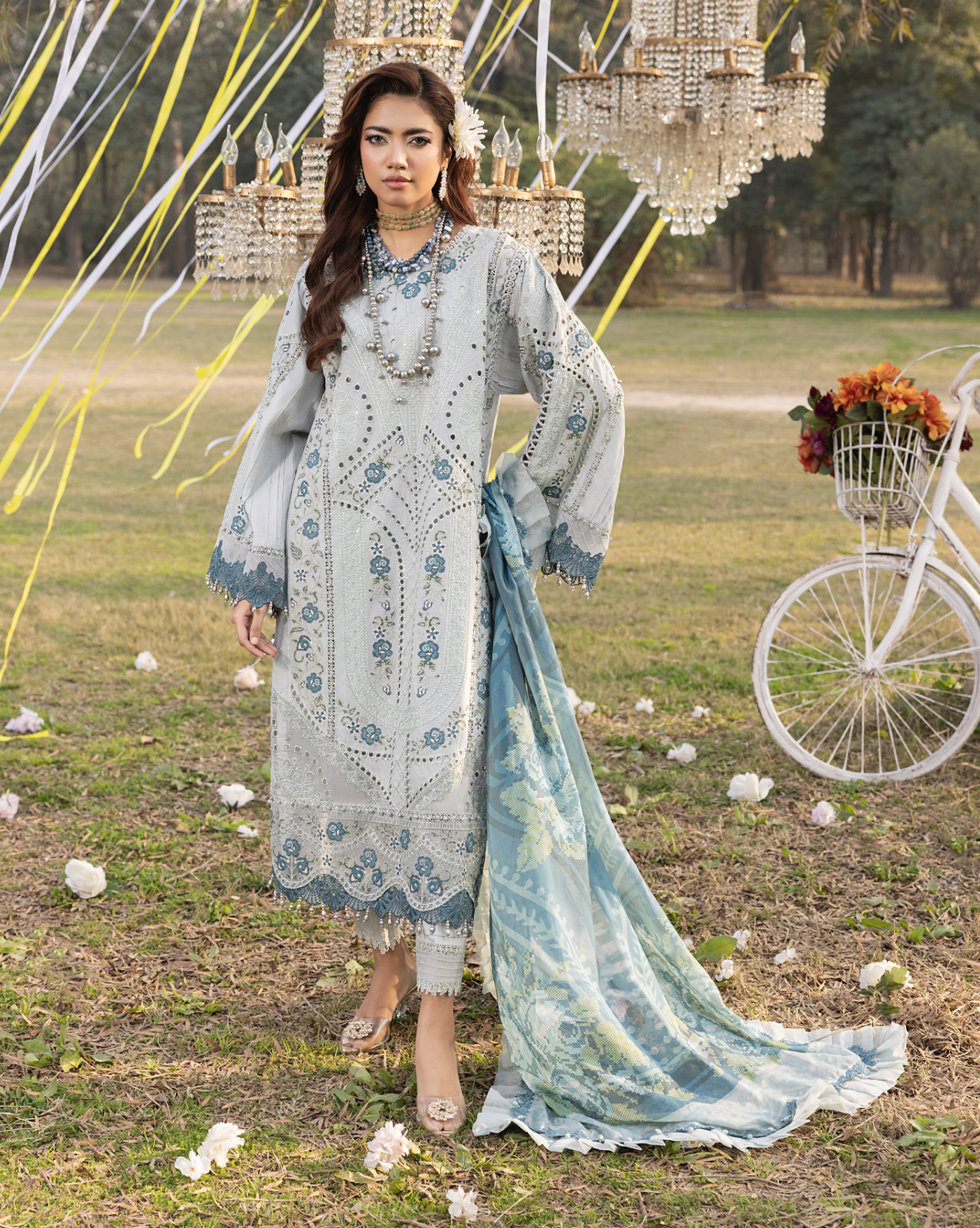 Slate Blue Grey 'Summer Fantasy' Lawn Ladies Suit