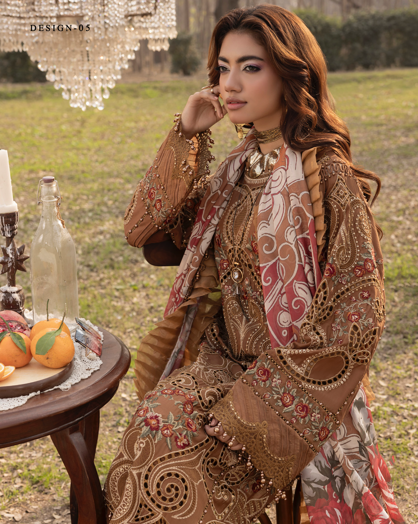 Brown 'Summer Fantasy' Lawn Ladies Suit
