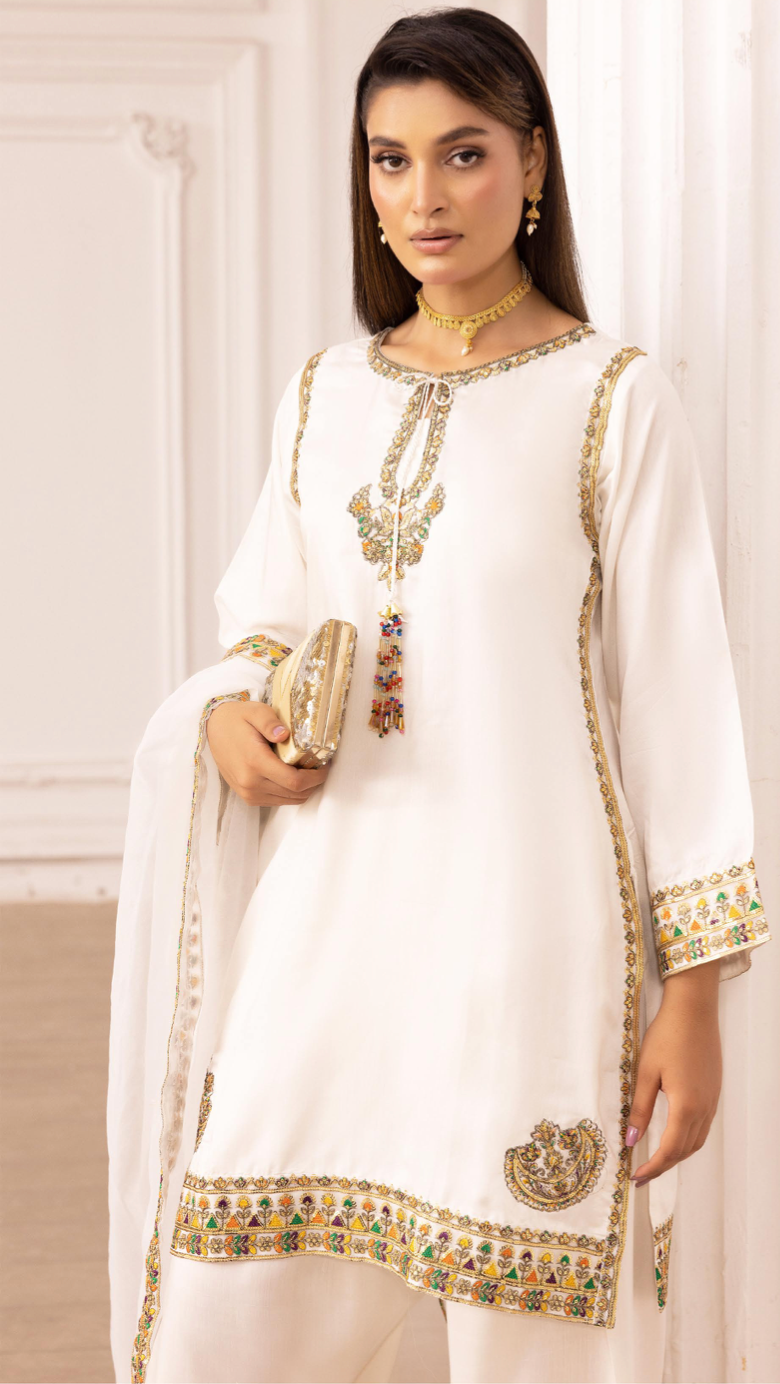 White 'Rosalie' Viscose Silk Ladies Suit