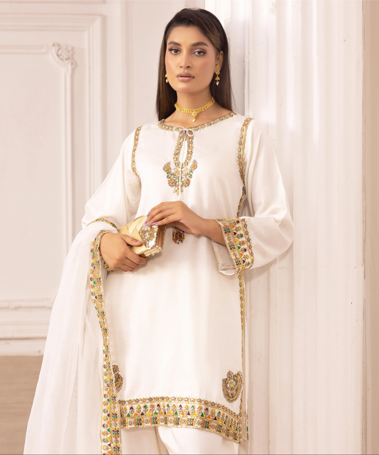 White 'Rosalie' Viscose Silk Ladies Suit