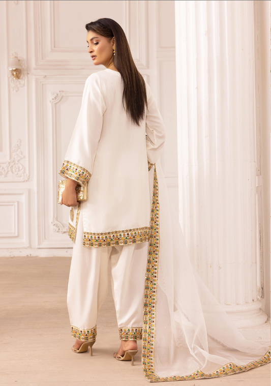 White 'Rosalie' Viscose Silk Ladies Suit