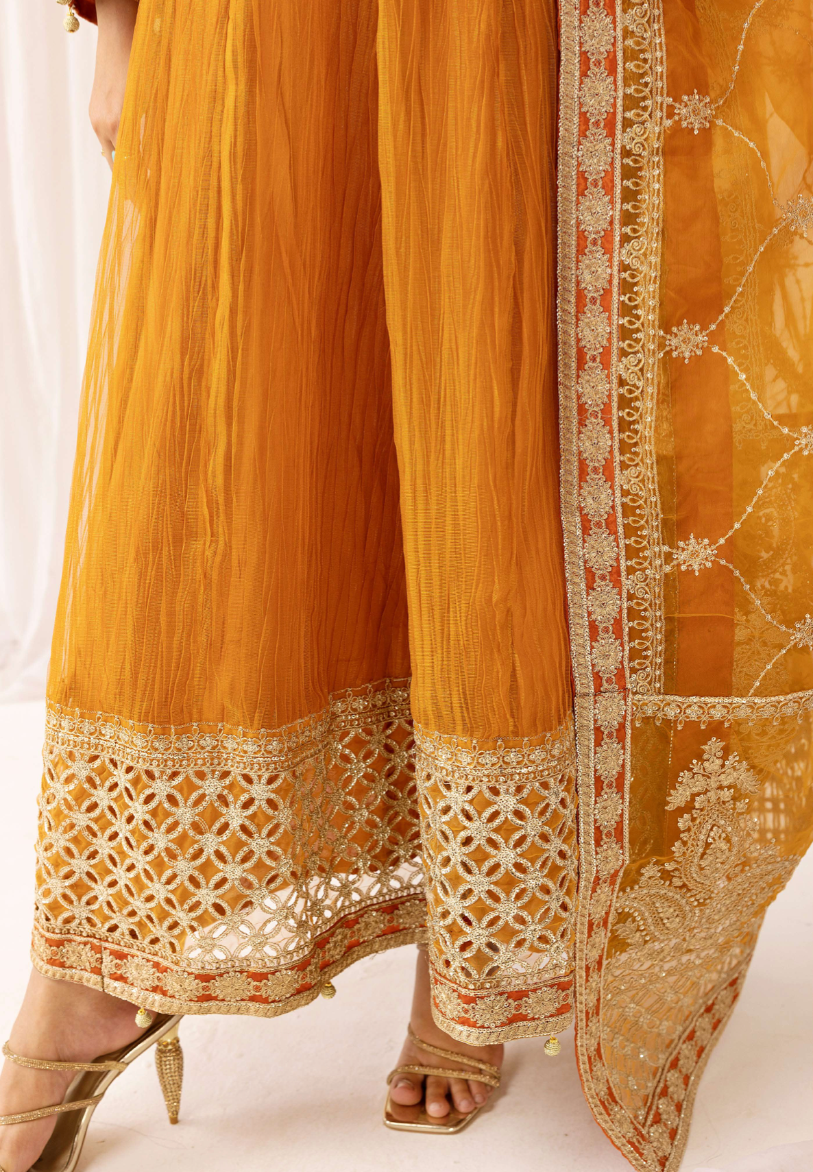 Mustard Orange Crushed Ladies Suit