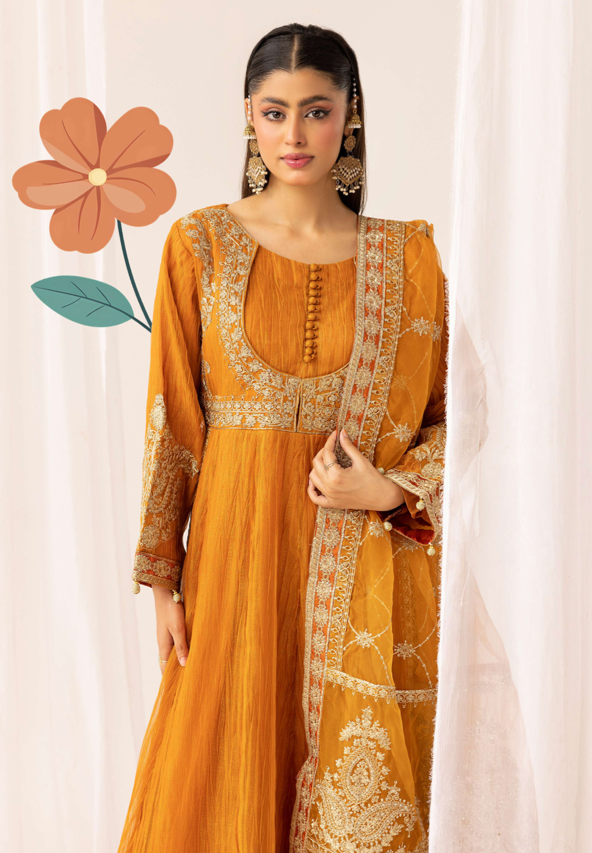 Mustard Orange Crushed Ladies Suit