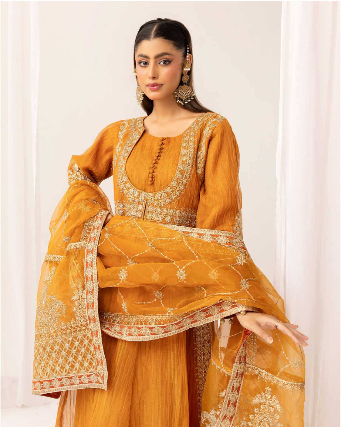 Mustard Orange Crushed Ladies Suit