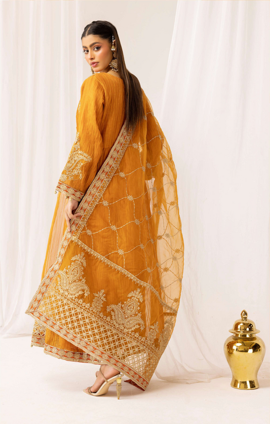 Mustard Orange Crushed Ladies Suit