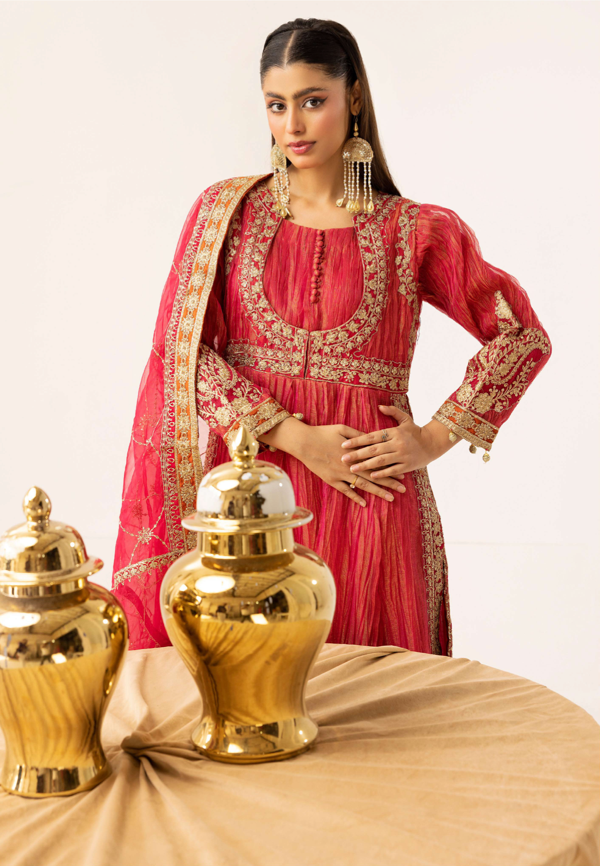 Magenta Pink Crushed Ladies Suit