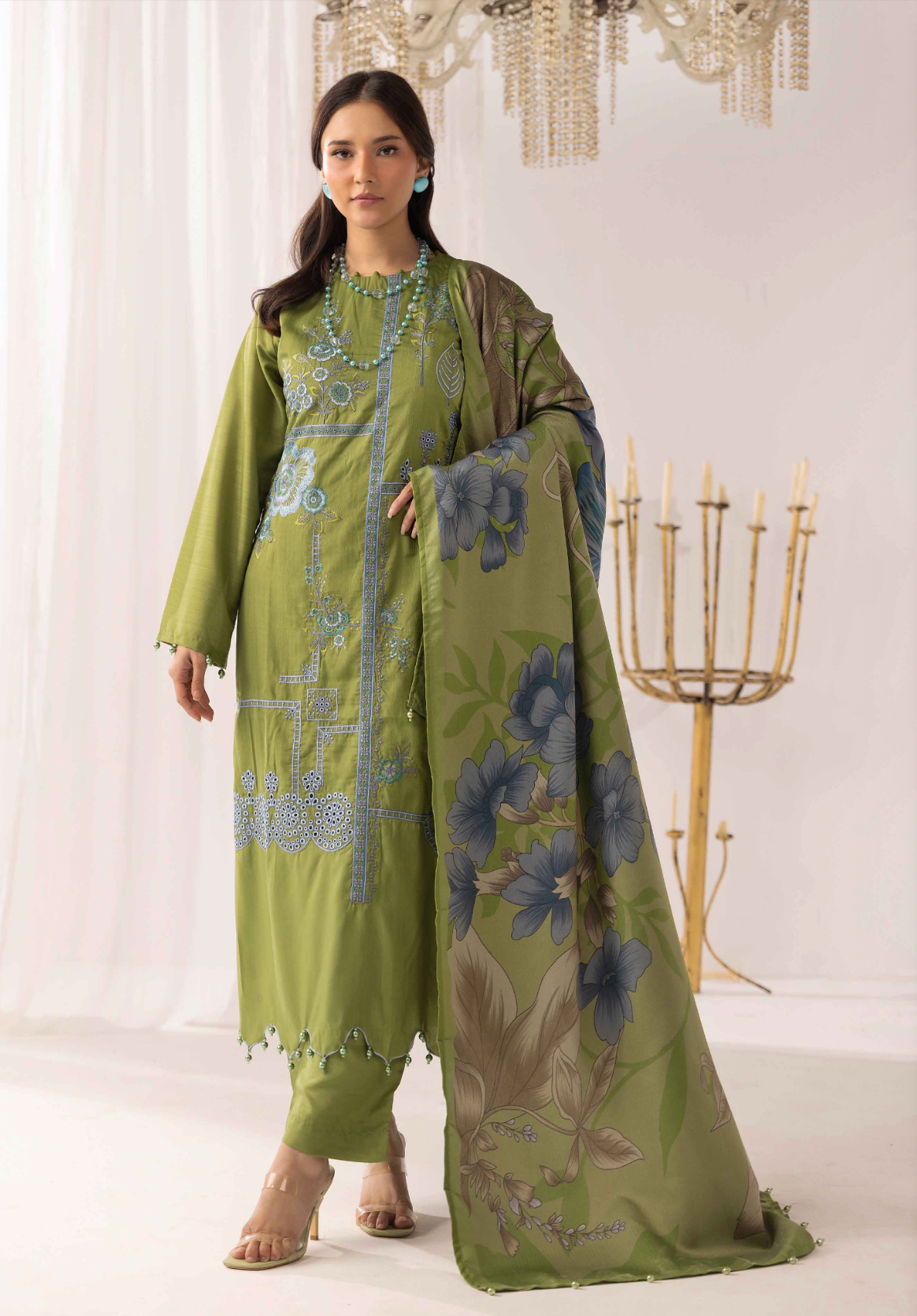 Green 'M Prints' Linen Ladies Suit