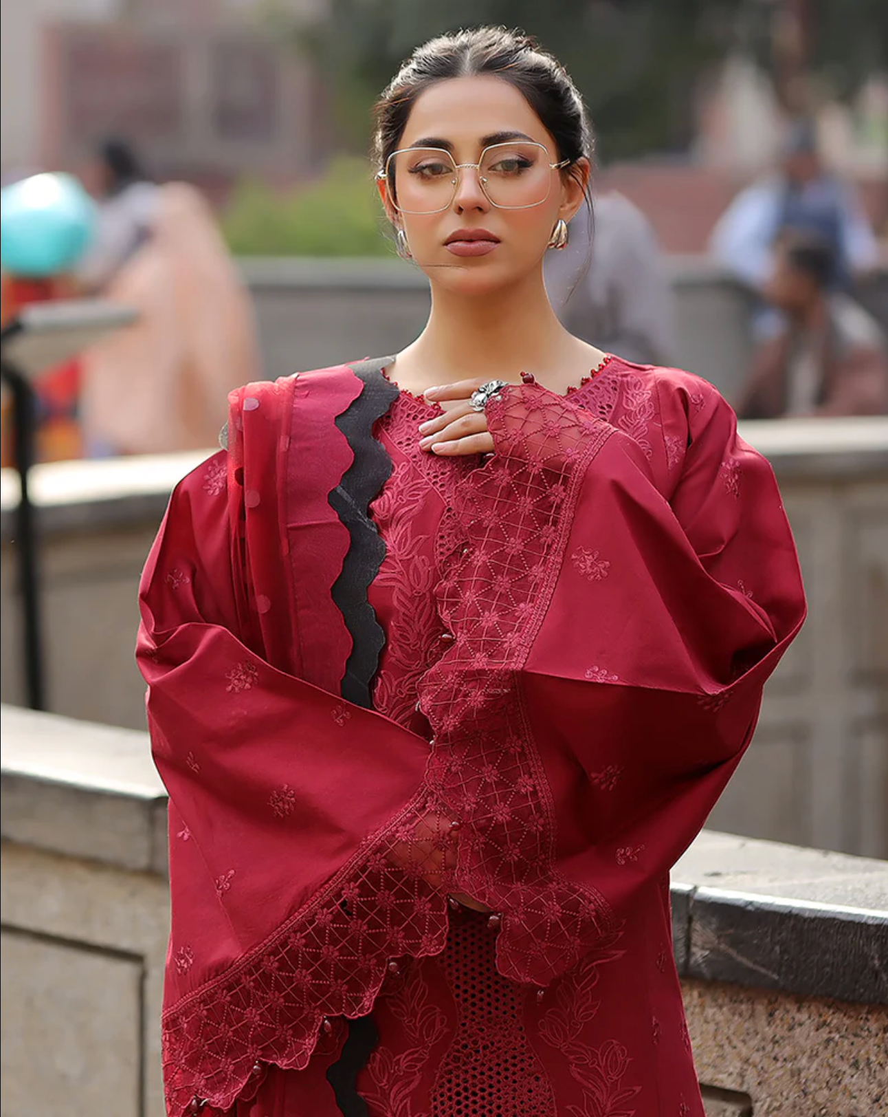 Maroon Red 'Bazar Kahani' Cotton Ladies Suit