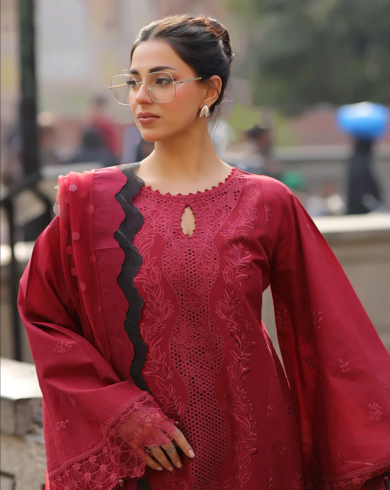 Maroon Red 'Bazar Kahani' Cotton Ladies Suit