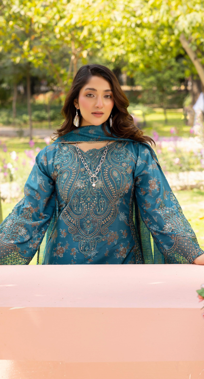 Dark Teal Blue 'Daisy' Viscose Ladies Suit