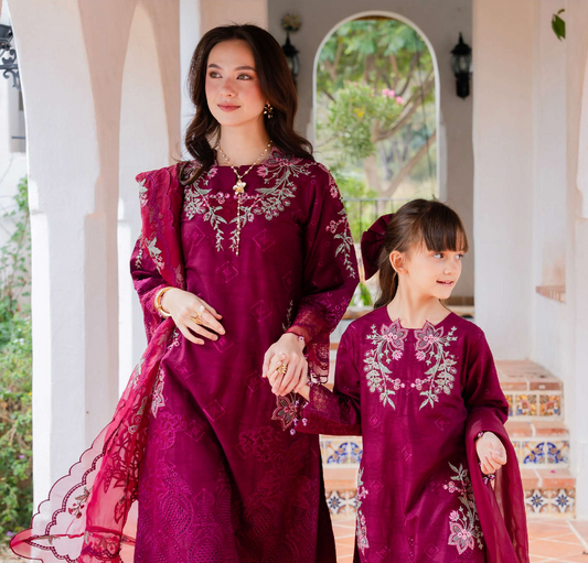 Burgundy 'Aurea' Jacquard Girls Suit