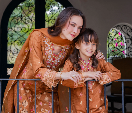 Orange Brown 'Aurea' Jacquard Girls Suit