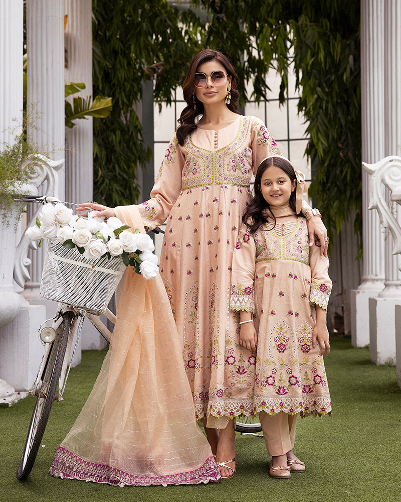 Dusty Pink Peach Luxury Jacquard Lawn Girls Suit