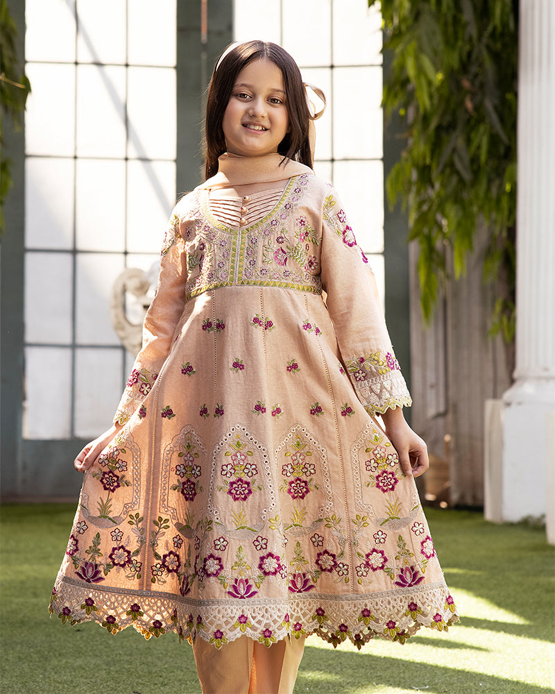 Dusty Pink Peach Luxury Jacquard Lawn Girls Suit