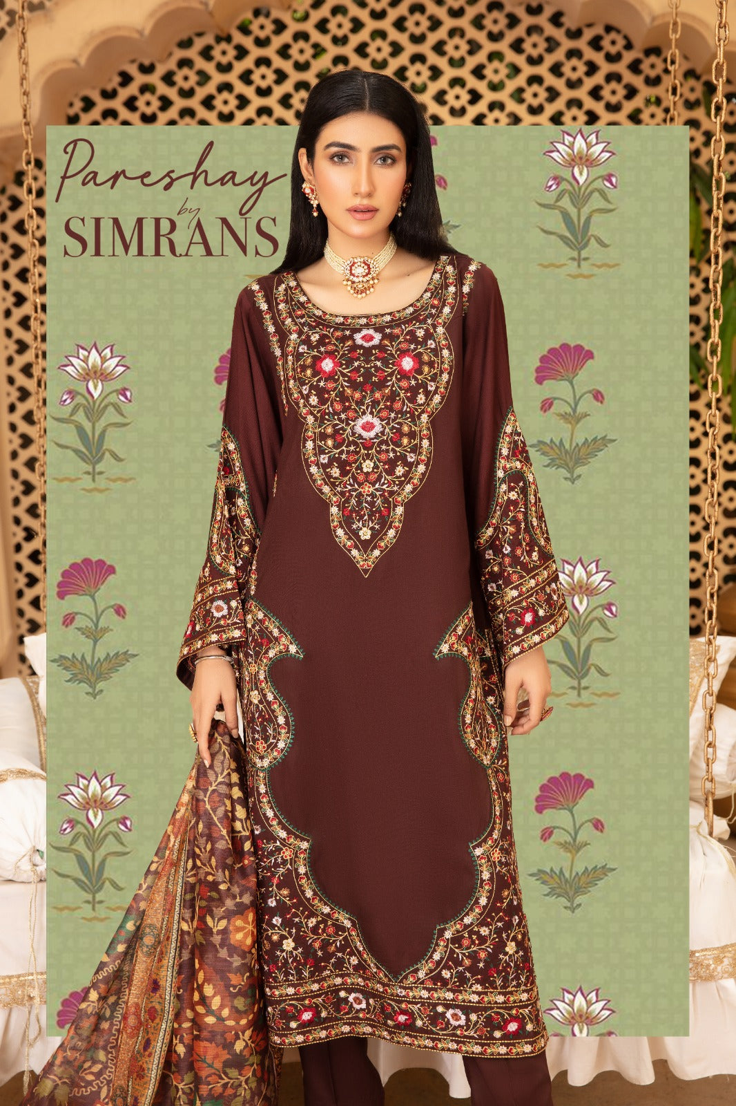 Dark Brown Pareshay Linen Ladies Suit