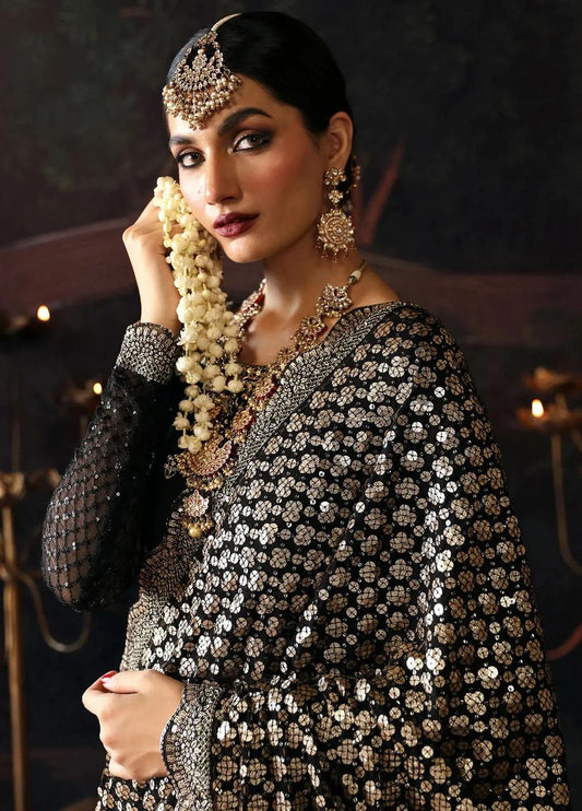 Black and Gold Chiffon Ladies Saree