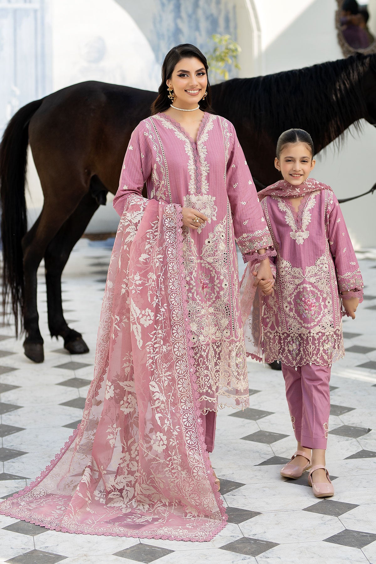 Pink Jacquard Lawn Girls Suit