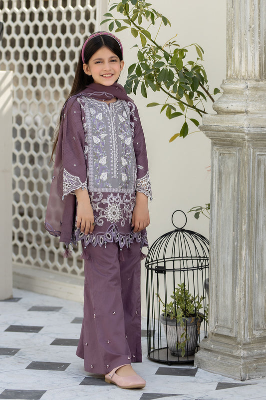 Purple and Grey Jacquard Lawn Girls Suit