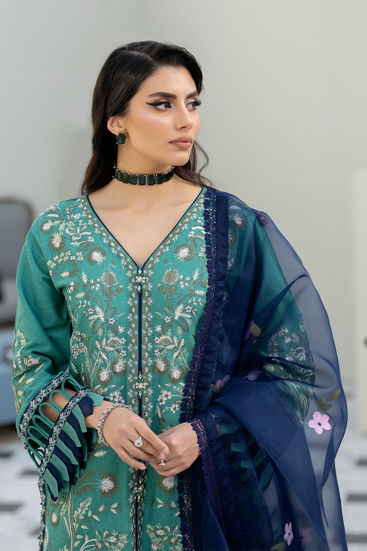 Teal Green Jacquard Lawn Ladies Suit