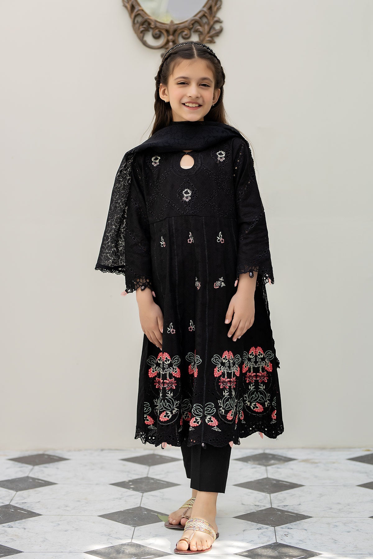 Black Jacquard Lawn Girls Suit