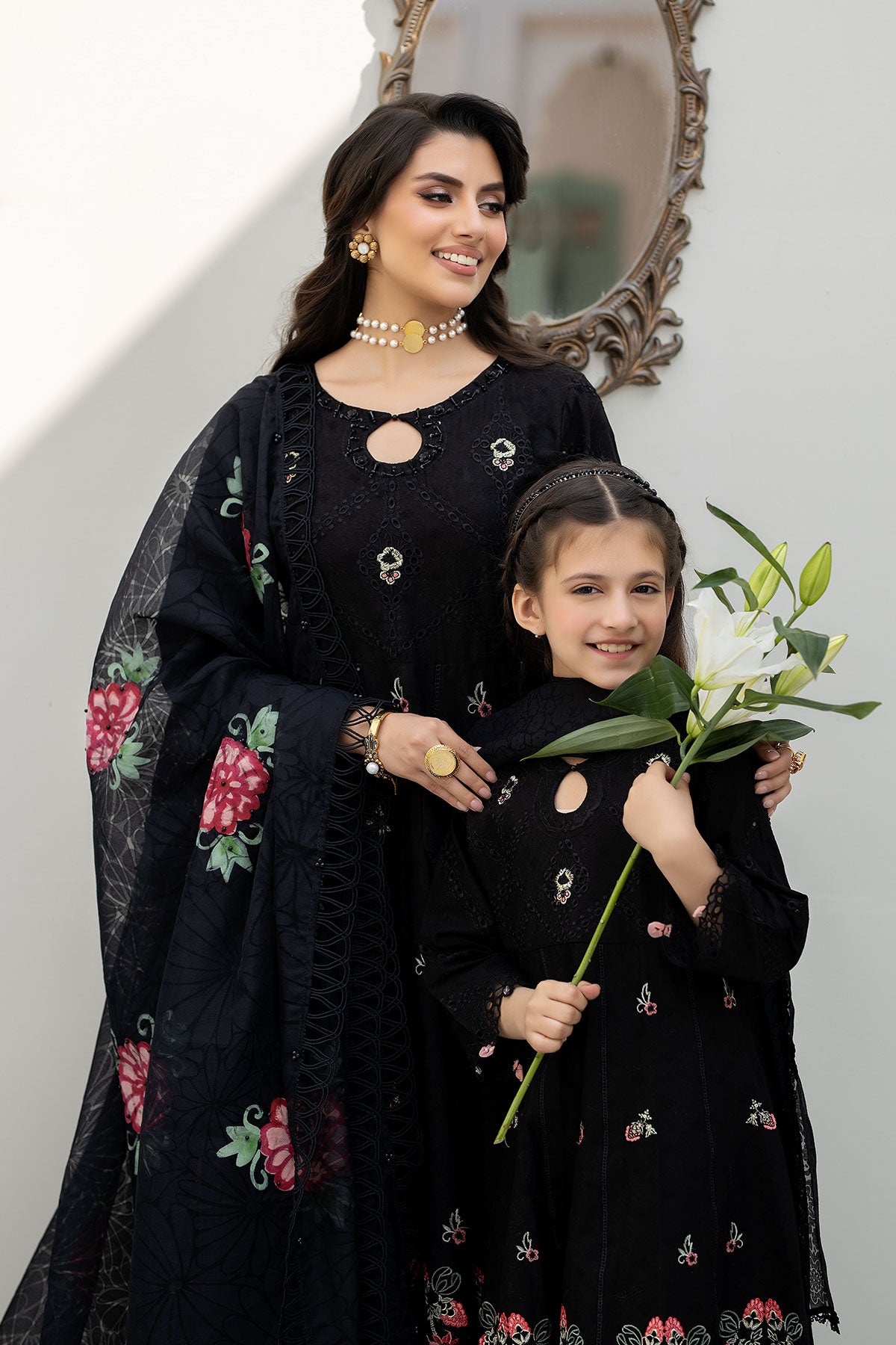 Black Jacquard Lawn Girls Suit