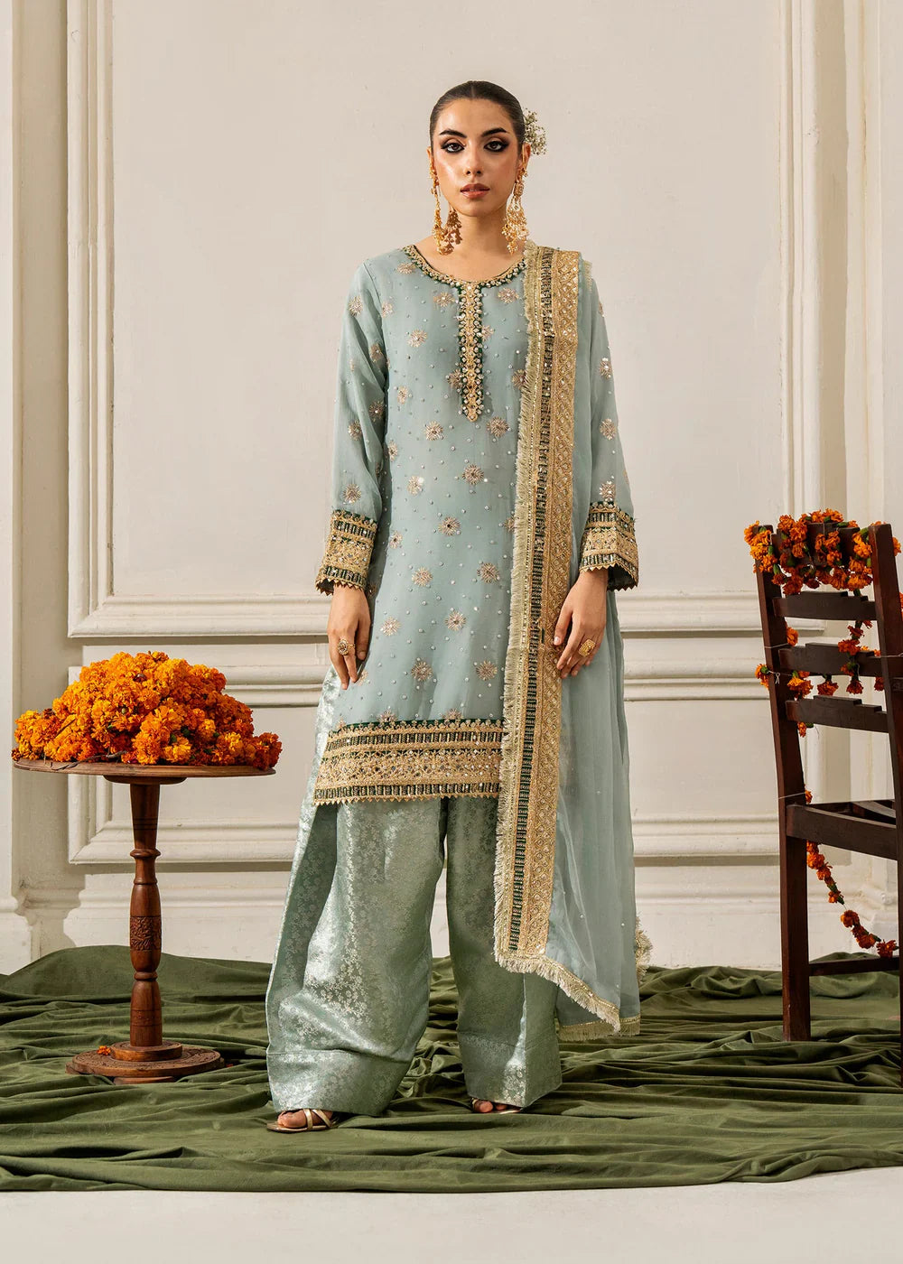 Slate Blue Grey 'Nida Lux' Chiffon Ladies Suit