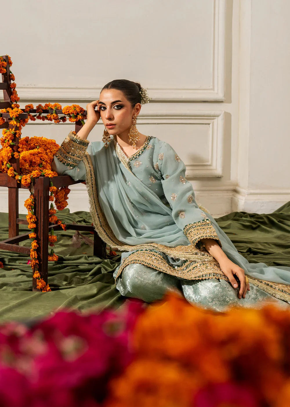 Slate Blue Grey 'Nida Lux' Chiffon Ladies Suit