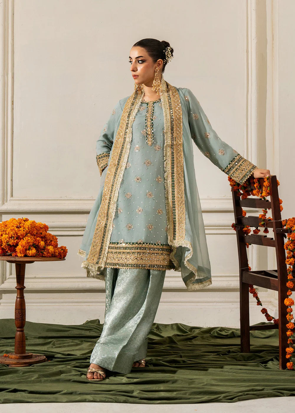 Slate Blue Grey 'Nida Lux' Chiffon Ladies Suit