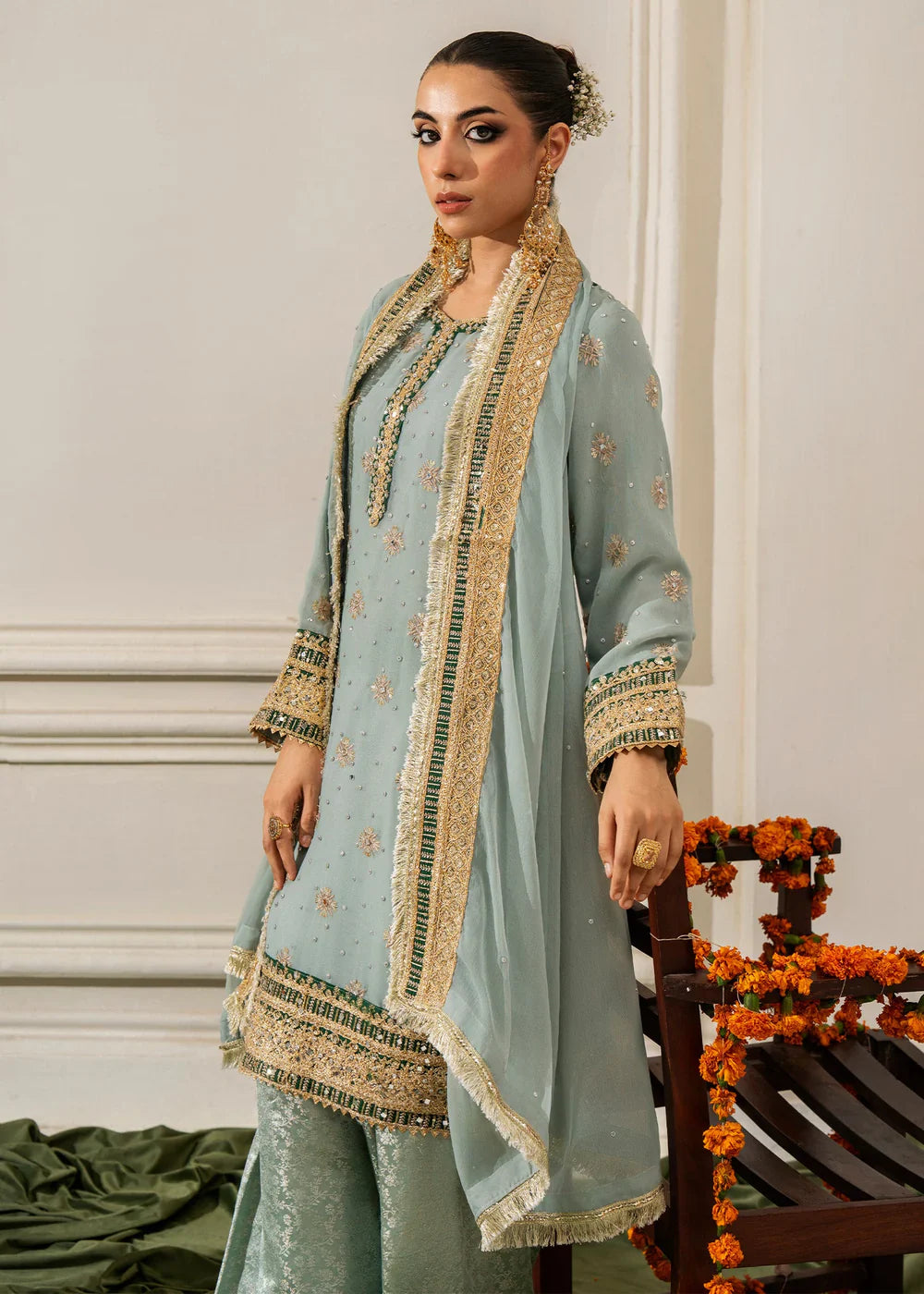 Slate Blue Grey 'Nida Lux' Chiffon Ladies Suit