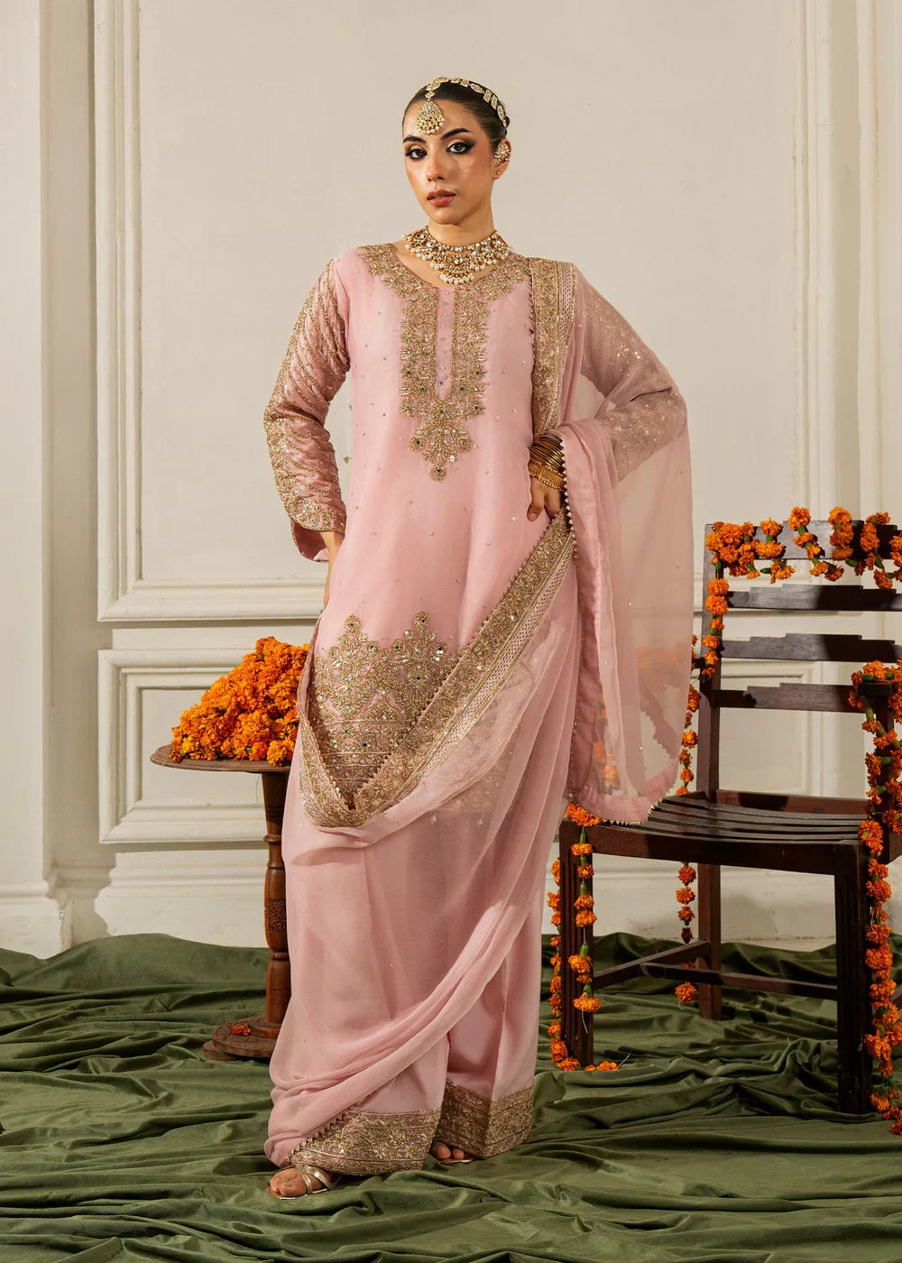 Pink 'Nida Lux' Chiffon Ladies Suit