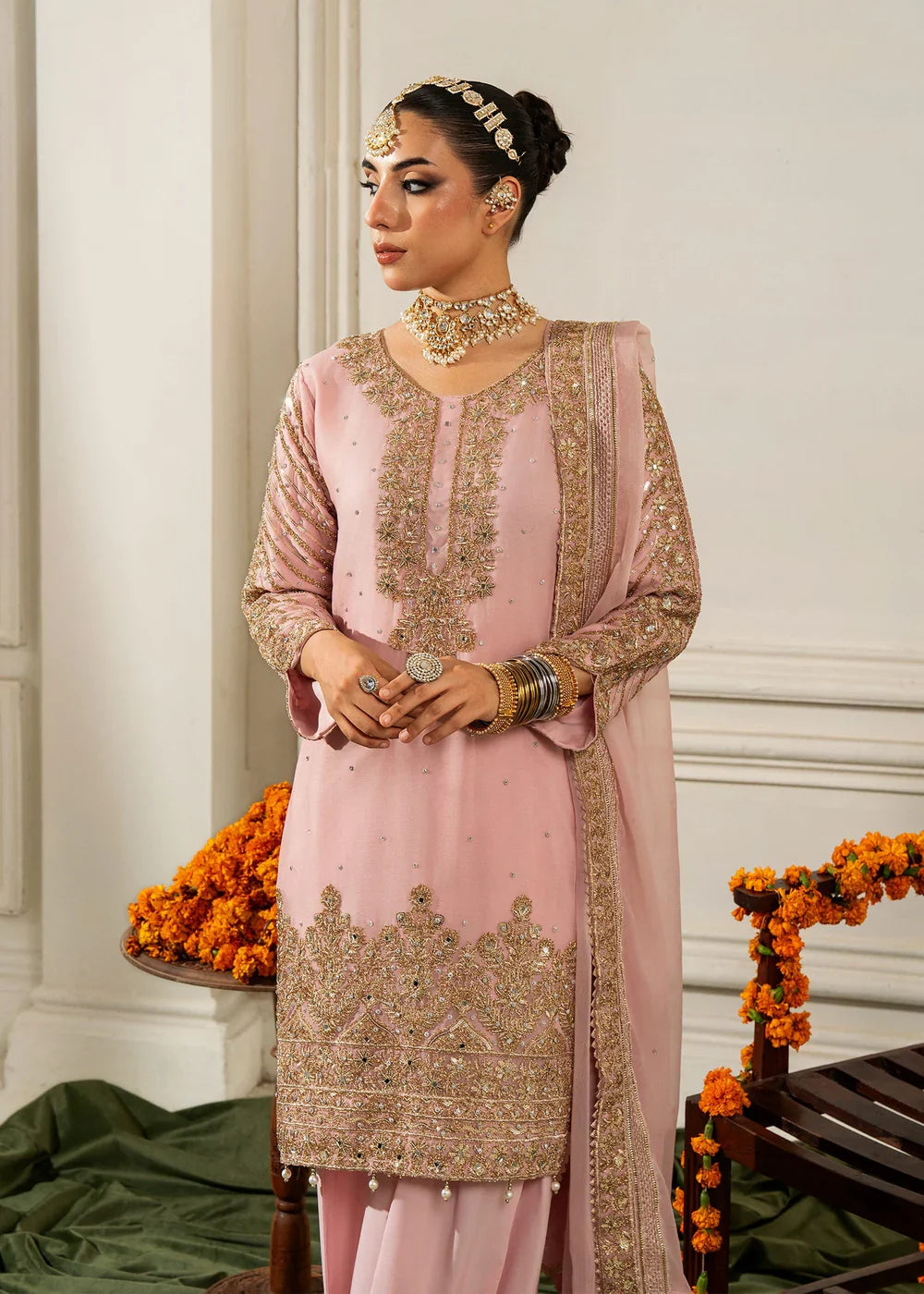 Pink 'Nida Lux' Chiffon Ladies Suit