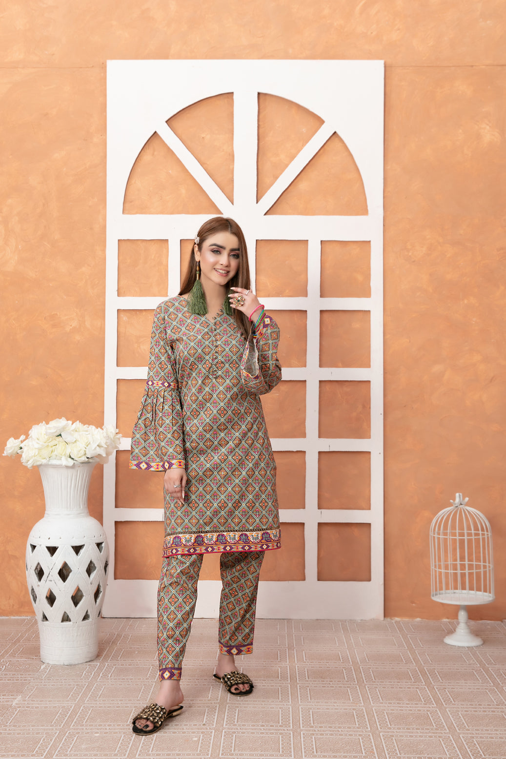 Grey and Green Zaina by Tawakkal Fabrics Lawn Ladies Suit