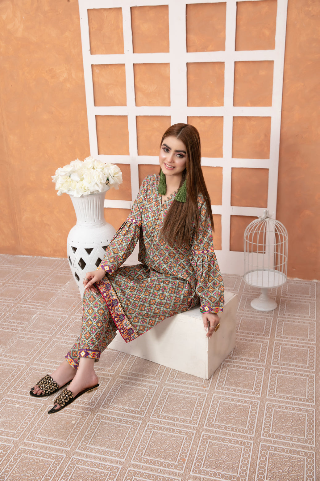 Grey and Green Zaina by Tawakkal Fabrics Lawn Ladies Suit