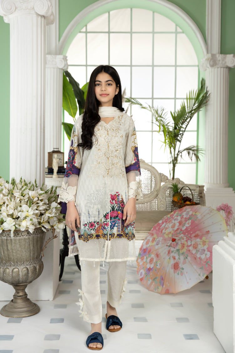 Off White Cream Ally's 'Sohaye' Lawn Girls Suit