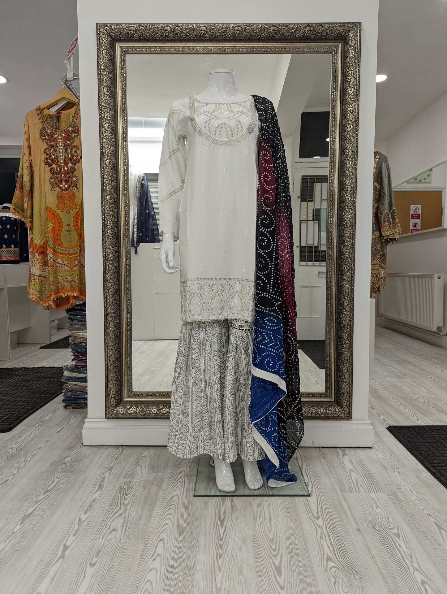White Gharara Linen Ladies Suit