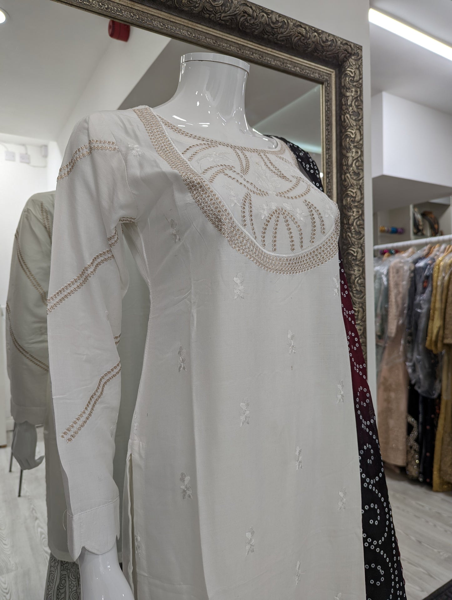 White Gharara Linen Ladies Suit