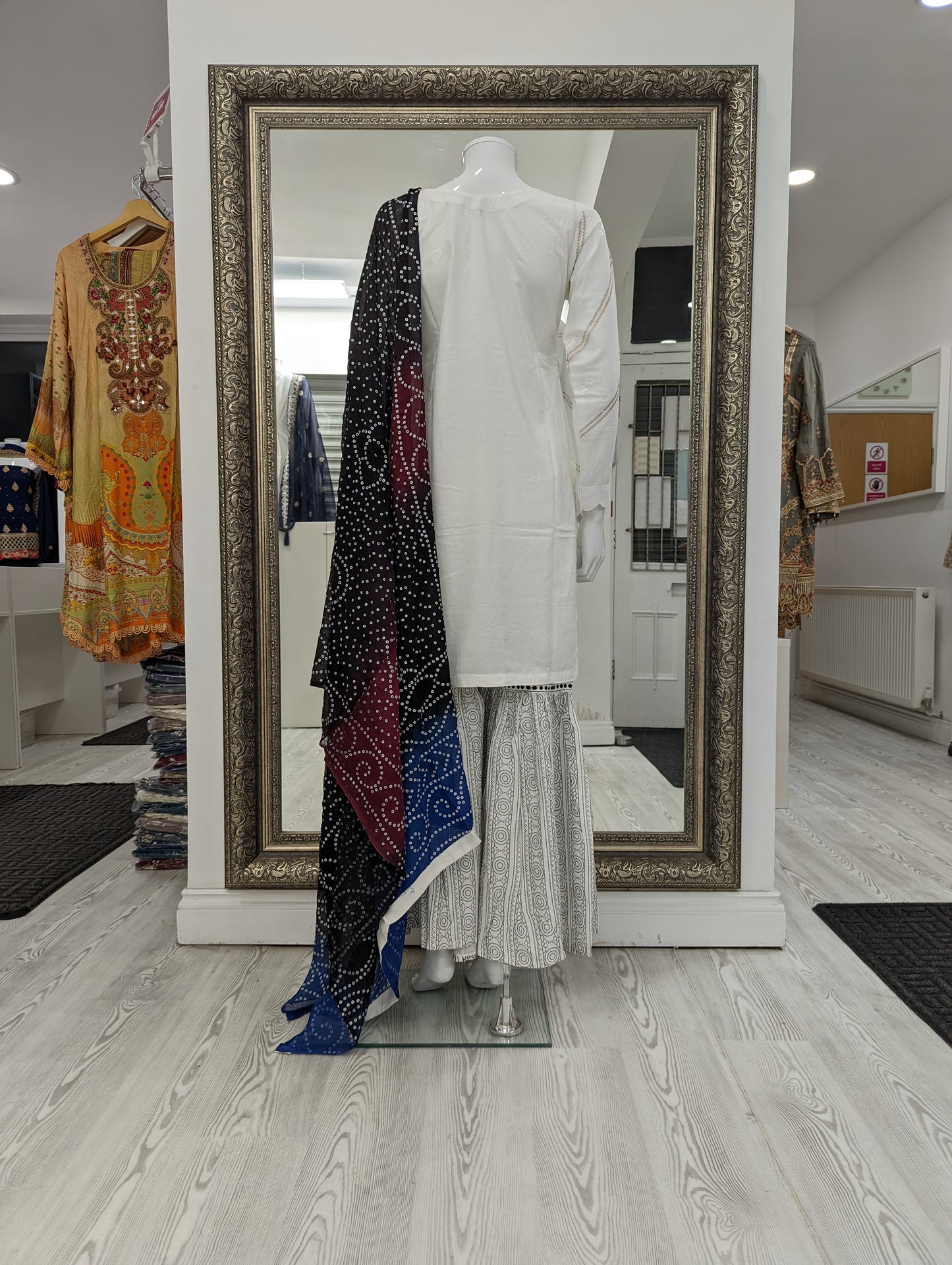 White Gharara Linen Ladies Suit