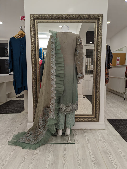 Grey and Teal Maria B Design Chiffon Ladies Suit