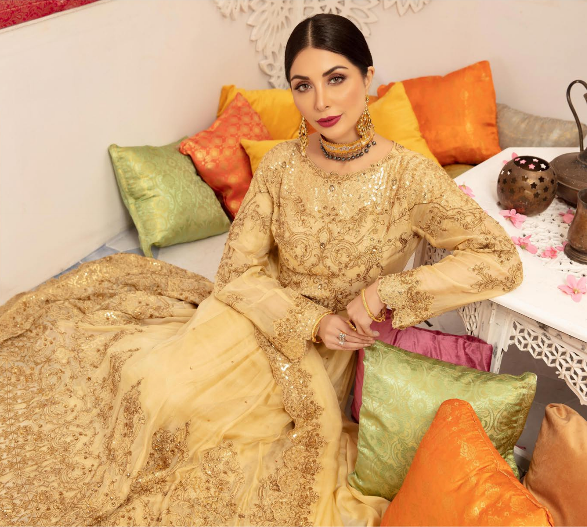 Gold Embroidered IVANA Luxury Chiffon Ladies Suit