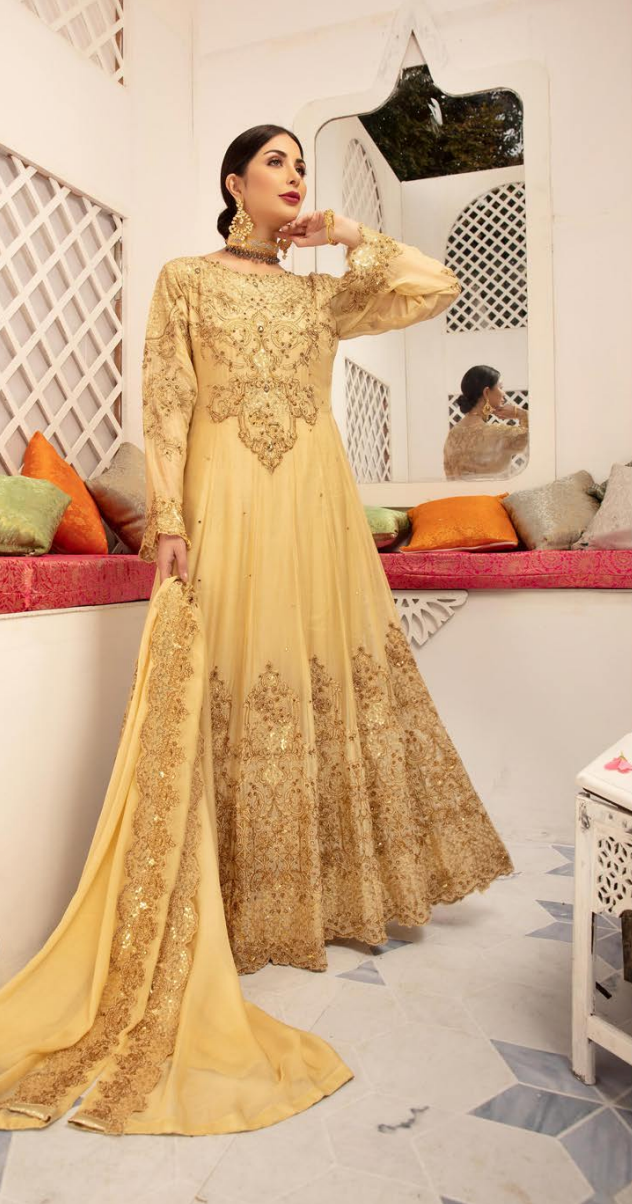 Gold Embroidered IVANA Luxury Chiffon Ladies Suit