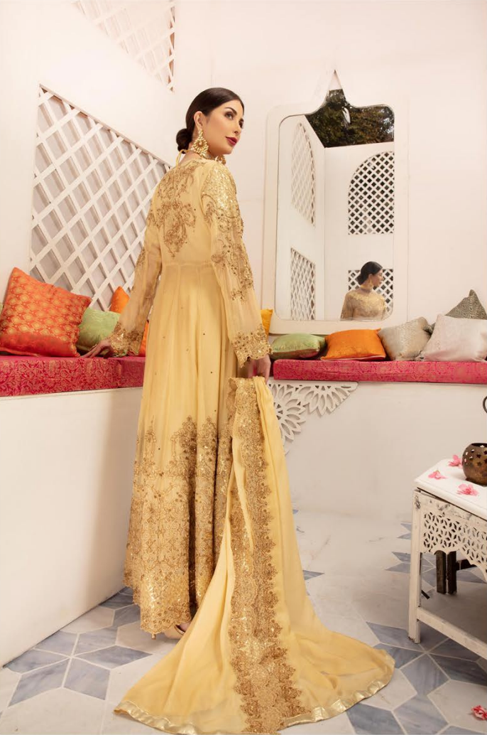 Gold Embroidered IVANA Luxury Chiffon Ladies Suit