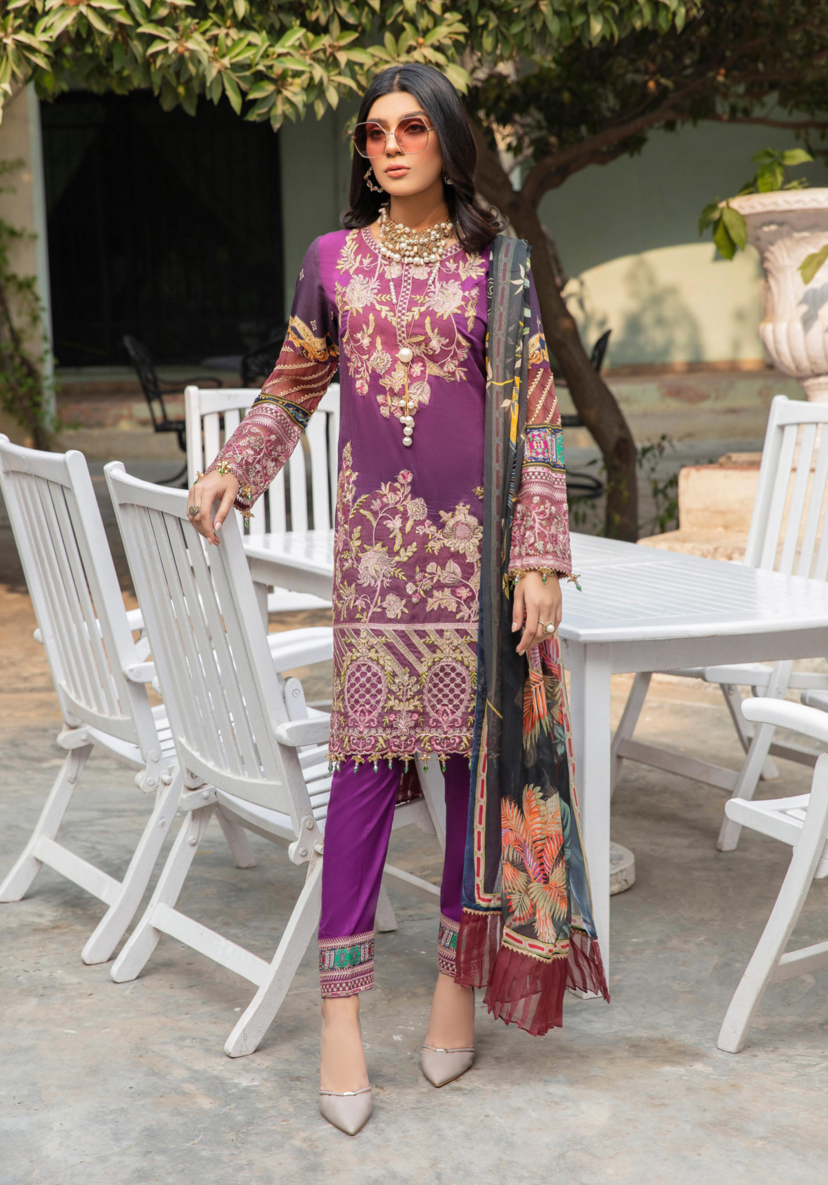 Purple Fanaah Linen Ladies Suit
