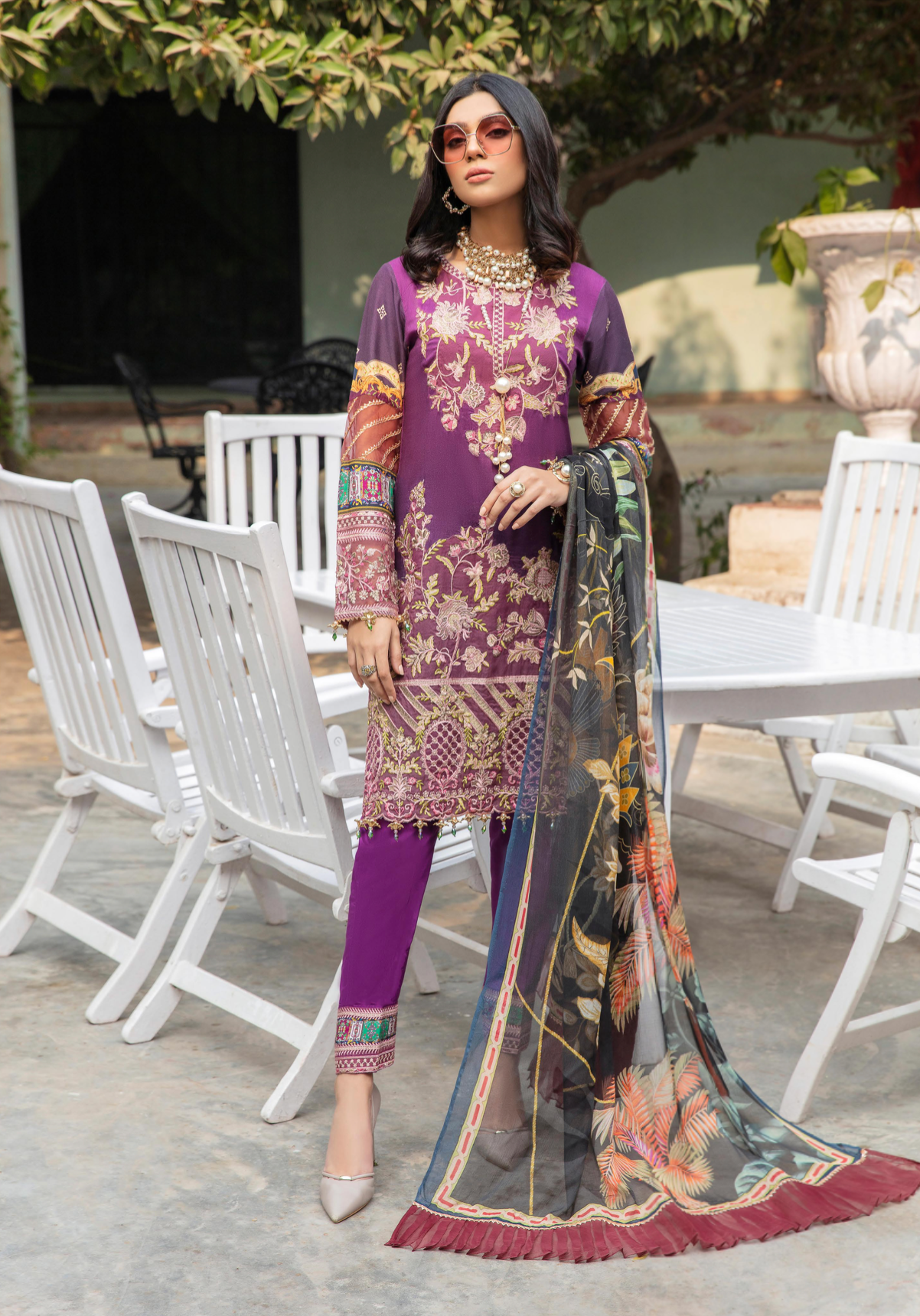 Purple Fanaah Linen Ladies Suit