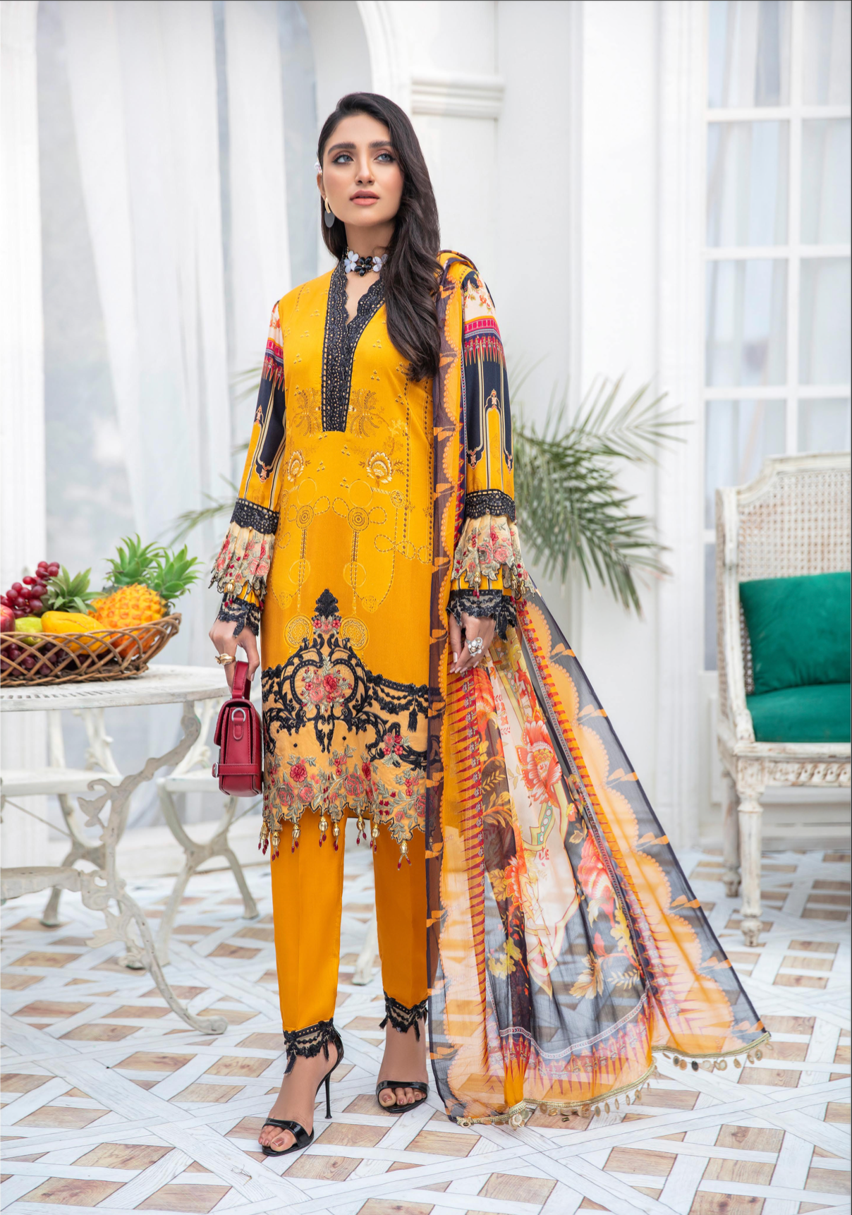 Mustard Yellow Fanaah Linen Ladies Suit