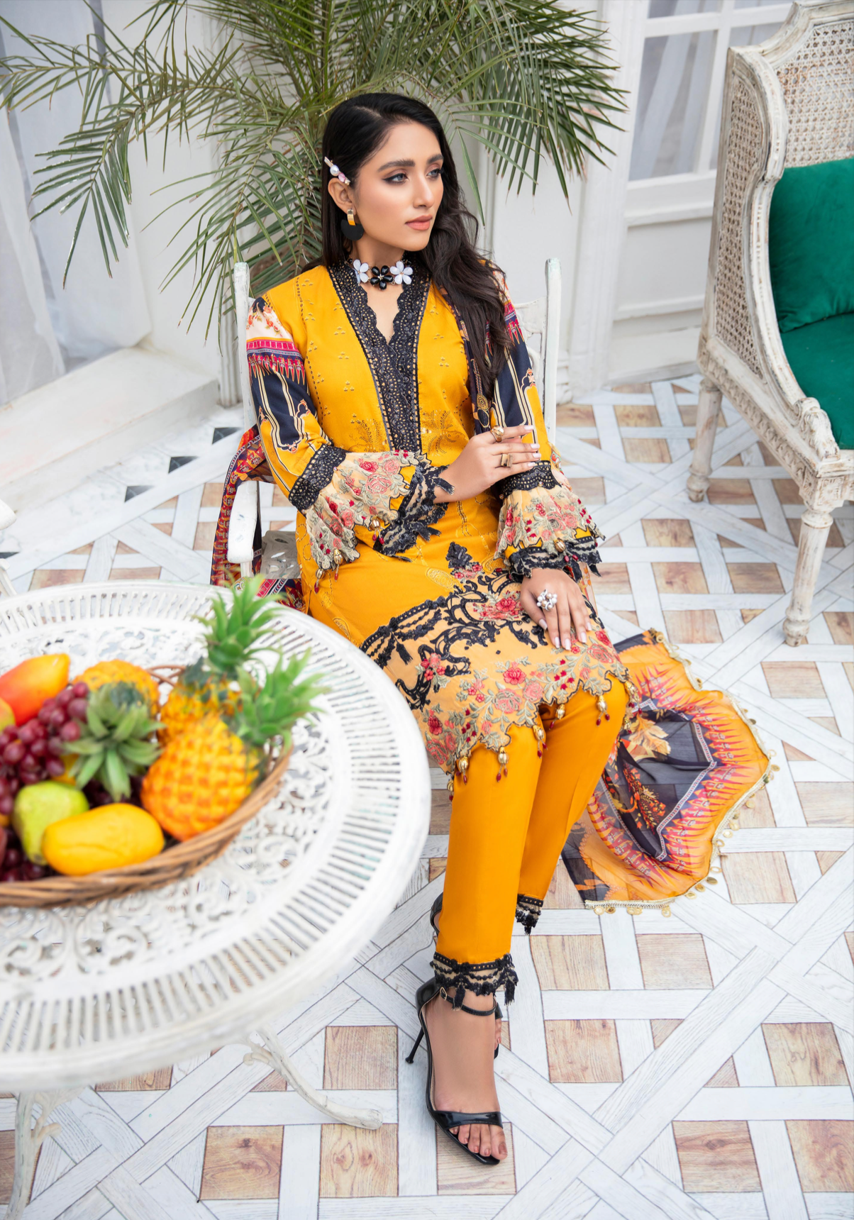 Mustard Yellow Fanaah Linen Ladies Suit