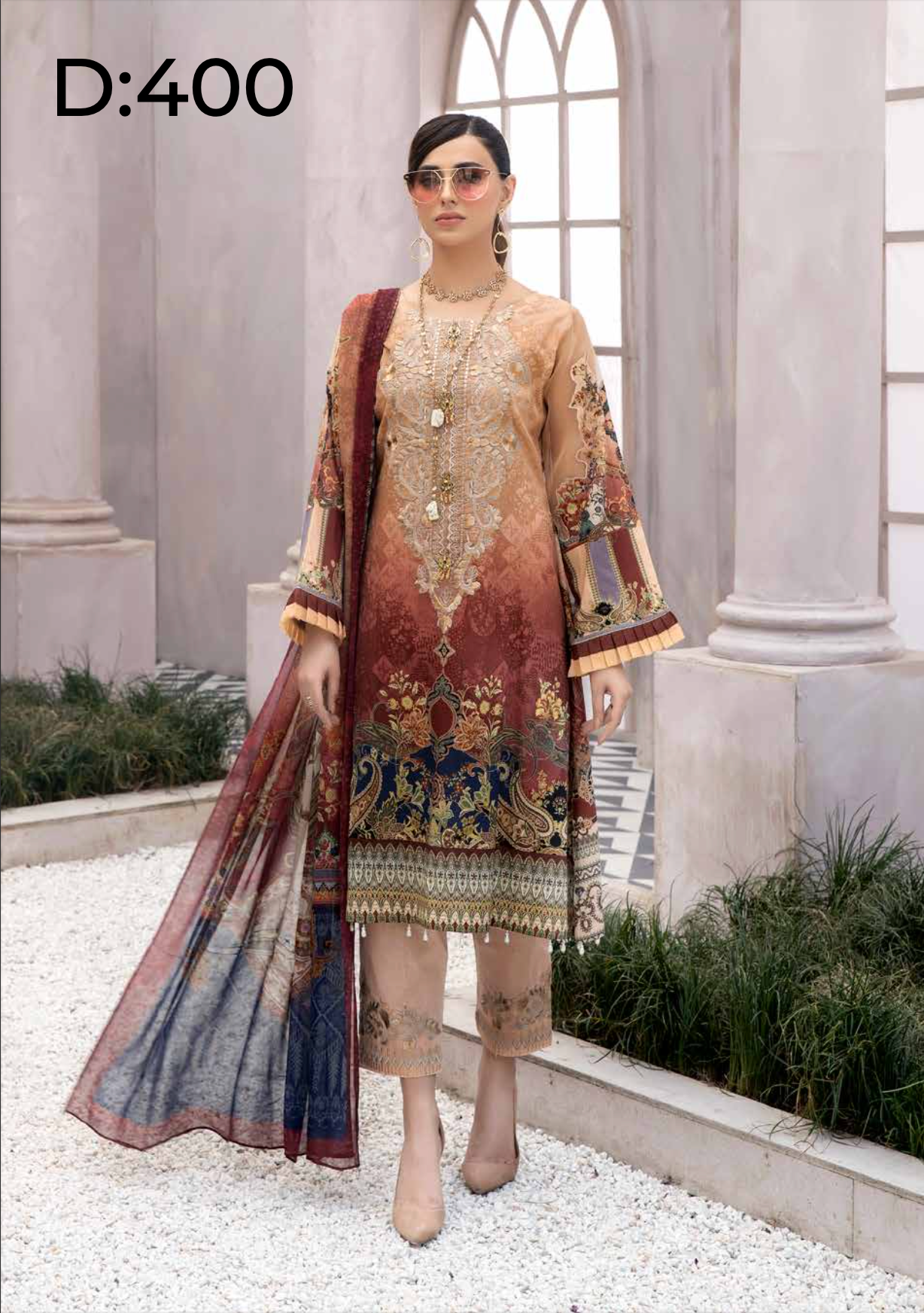 Beige Festive Lawn Girls Suit