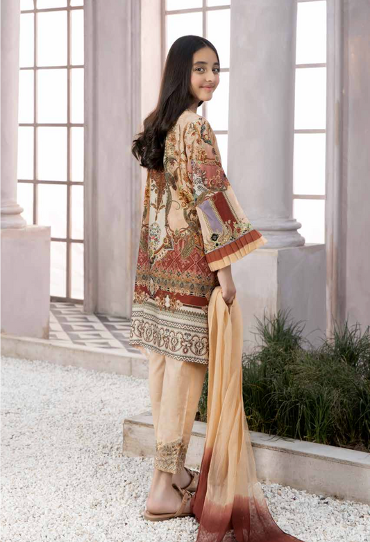 Beige Festive Lawn Girls Suit