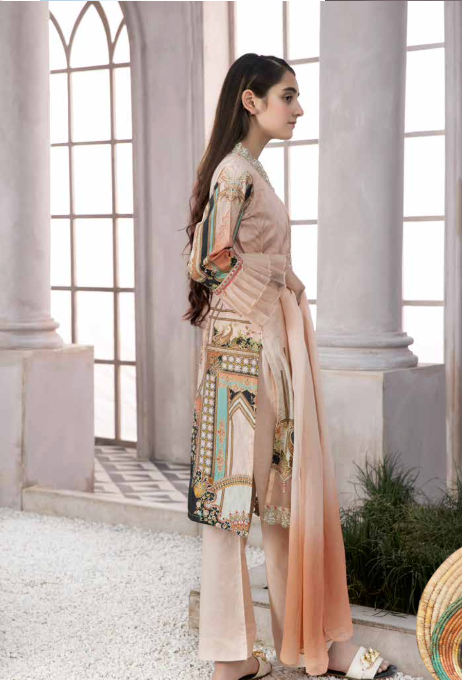 Nude Pink Festive Lawn Girls Suit