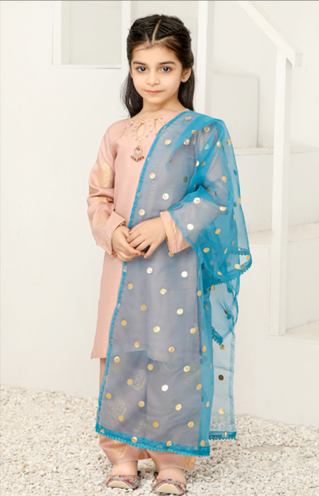 Dusty Pink Rangoli Viscose Girls Suit